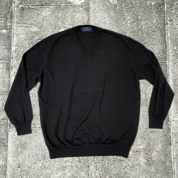 Valentino Men Sweater Black Long Sleeve Pull Over V Neck Size 56 XXL Authentic - Picture 1 of 9